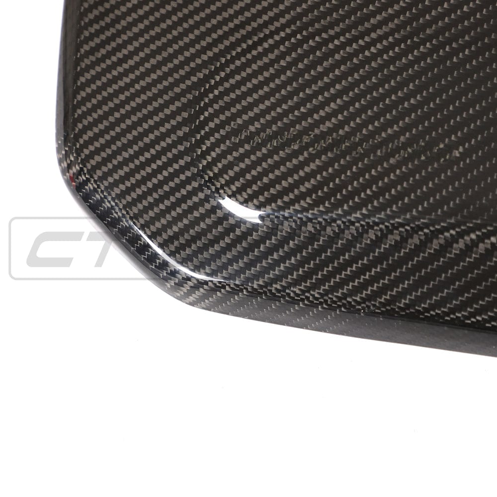 Mini Cooper S and JCW F56 carbon fiber engine cover by CT Carbon, showcasing sleek, lightweight engine protection accessory.