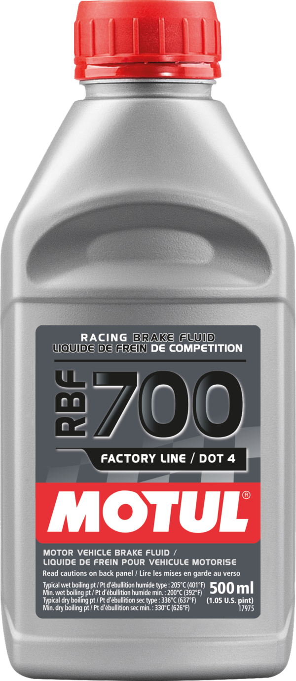 Motul RBF 700 Factory Line Dot 4 brake fluid bottle, 500ml container with label and cap for automotive brake system use