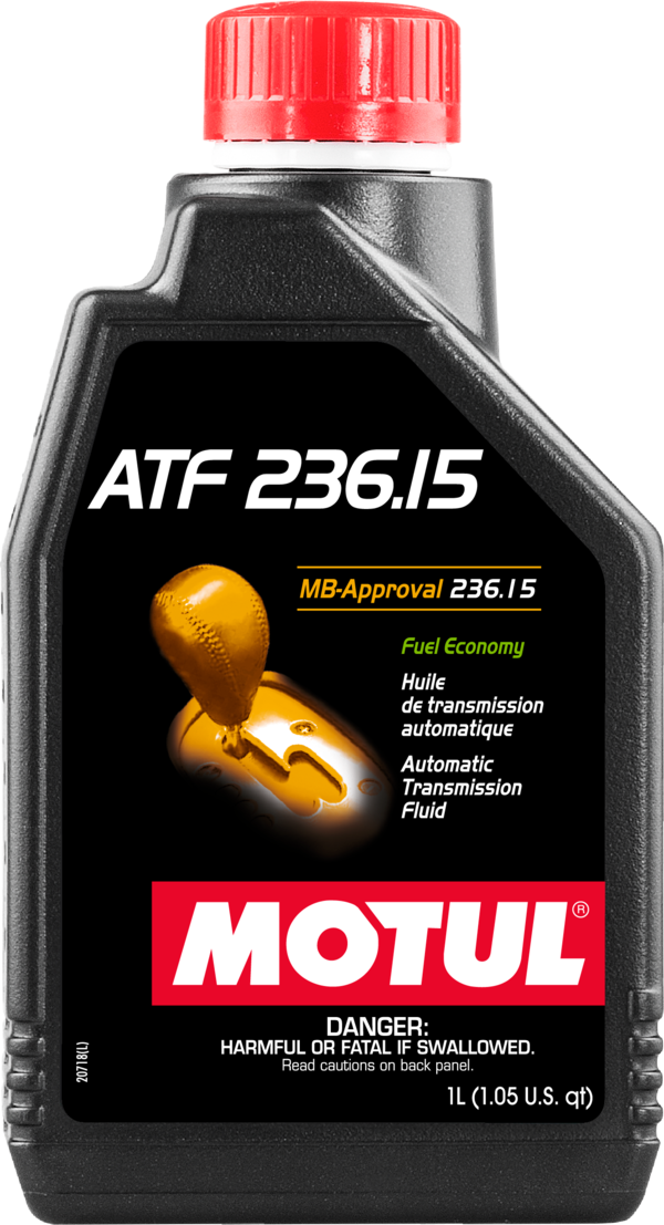 Motul ATF 236.15 synthetic gearbox fluid in 1-liter container, designed for Mercedes transmissions.