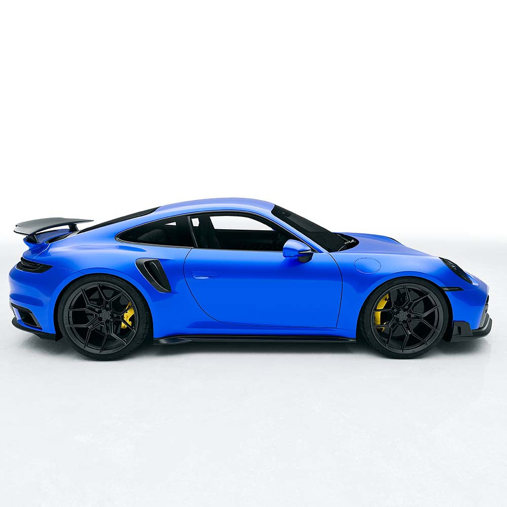 Porsche 911 (992) Turbo S CT Design carbon fibre full kit showing front and side view of sleek aerodynamic enhancements