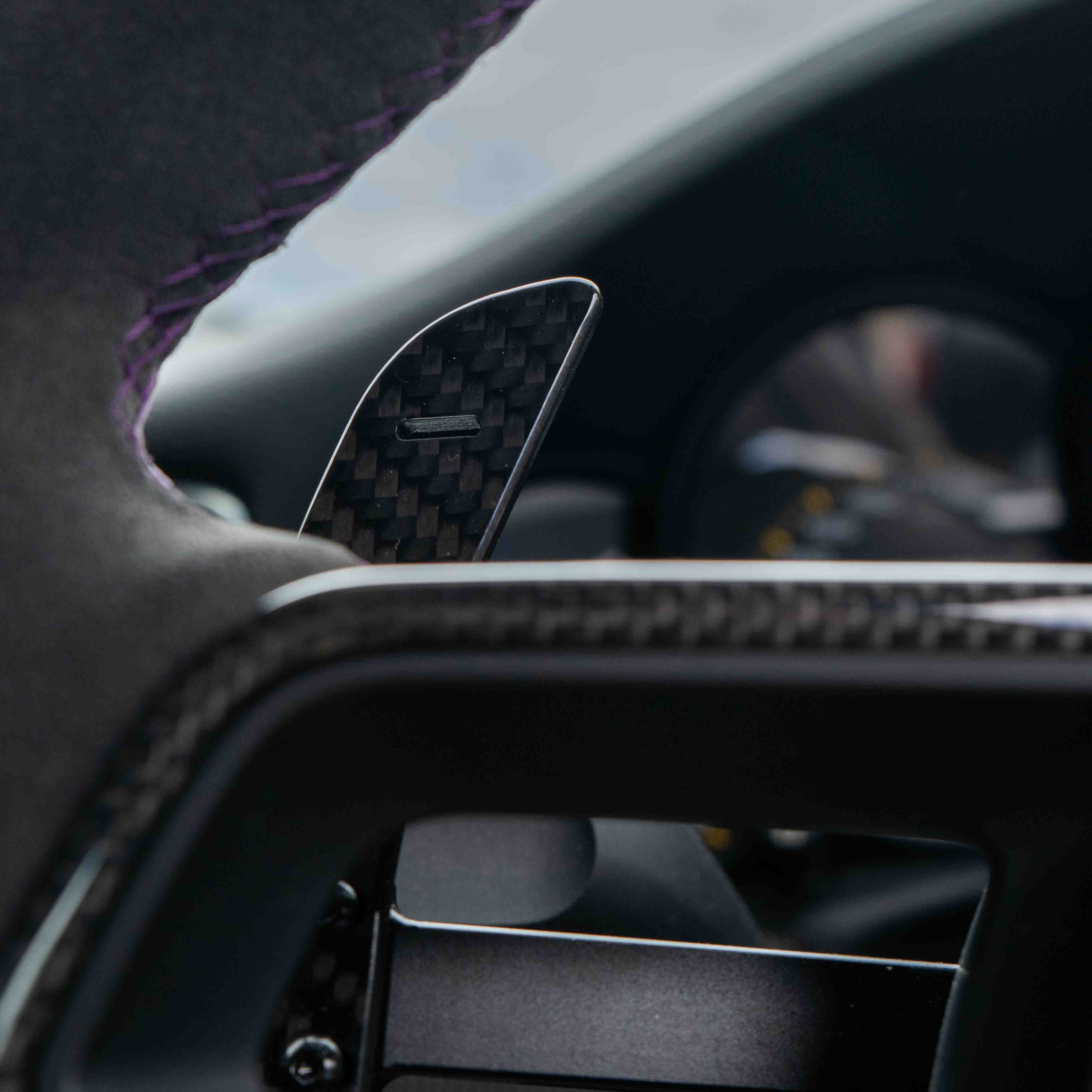 Porsche 911, Cayman, Boxster, Cayenne, Macan 2013+ CT Carbon magnetic carbon fiber paddle shifters installed on steering wheel