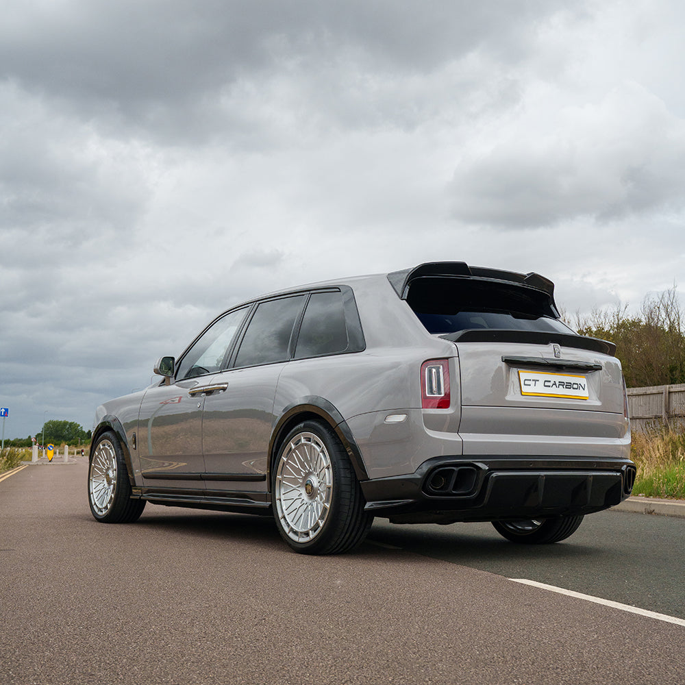 Rolls Royce Cullinan carbon fibre middle spoiler by CT Design, featuring sleek, lightweight automotive exterior enhancement.