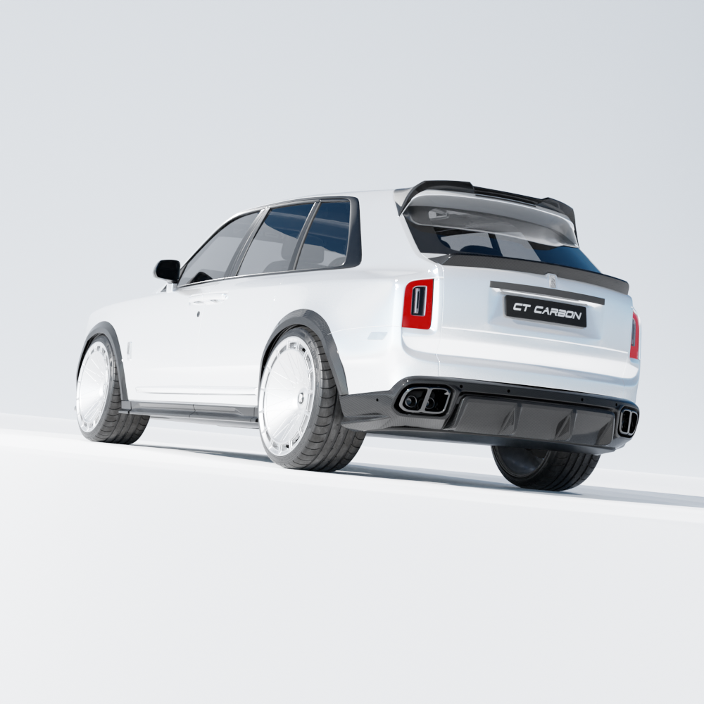 Rolls Royce Cullinan carbon fibre middle spoiler by CT Carbon, showcasing sleek, aerodynamic design on a luxury SUV.