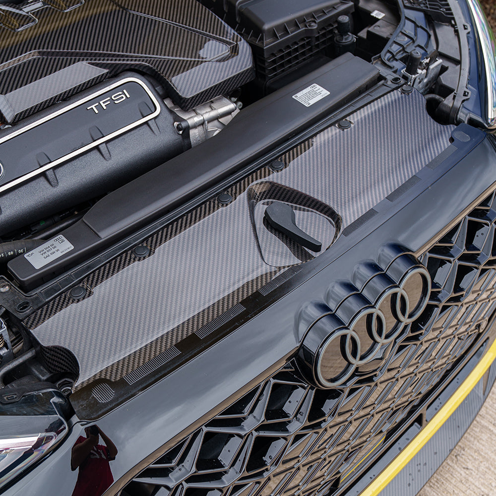 CT Carbon carbon fibre engine bay scuttle trim for Audi RS3 8Y 2020+ adds sleek style to engine compartment accessories.