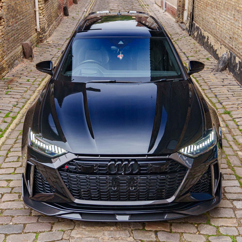 Audi RS6 C8 full carbon fibre kit by CT Carbon, showing detailed close-up of the lightweight, glossy carbon fibre exterior.
