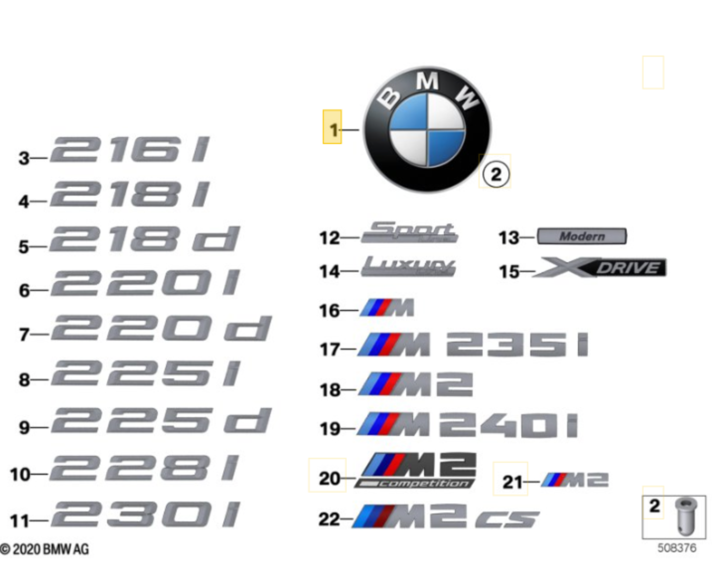 Genuine BMW Front & Rear Badge Emblem (F87 M2 & M2 Comp) - Nineteen72 Performance