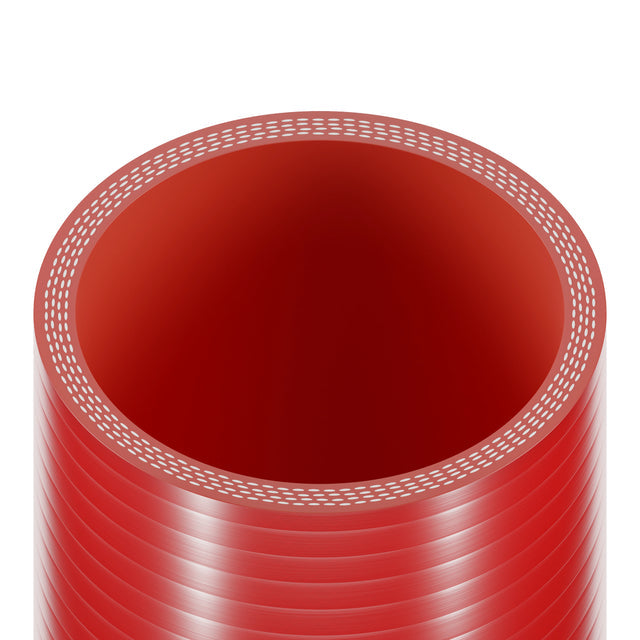 Red silicone 90-degree hose with reinforcement from Auto Silicone Hoses, designed for automotive cooling and fluid transfer.