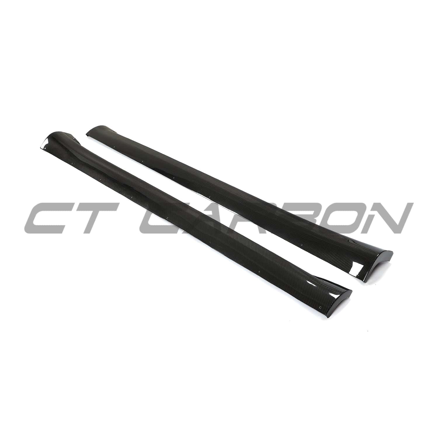 Carbon fiber side skirts for Tesla Model Y MK1 2020-2025 by CT Carbon, shown installed on the vehicle.