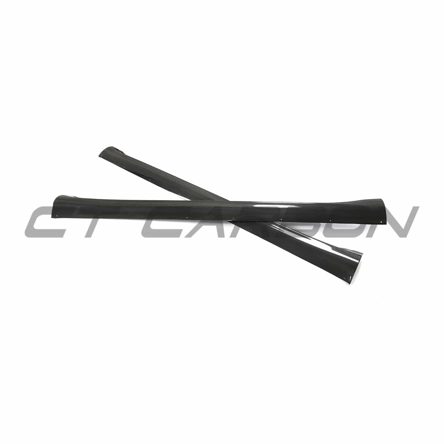 Tesla Model Y MK1 2020-2025 carbon fibre side skirts by CT Carbon, showing sleek, aerodynamic design and textured carbon fibre finish.