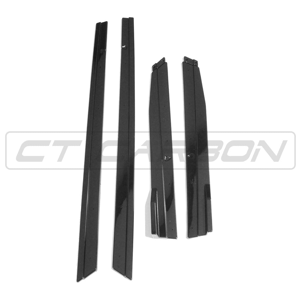 Volkswagen Golf R/GTD/GTI MK7/7.5 2014-2020 CT Carbon gloss black side skirts installed on the car.