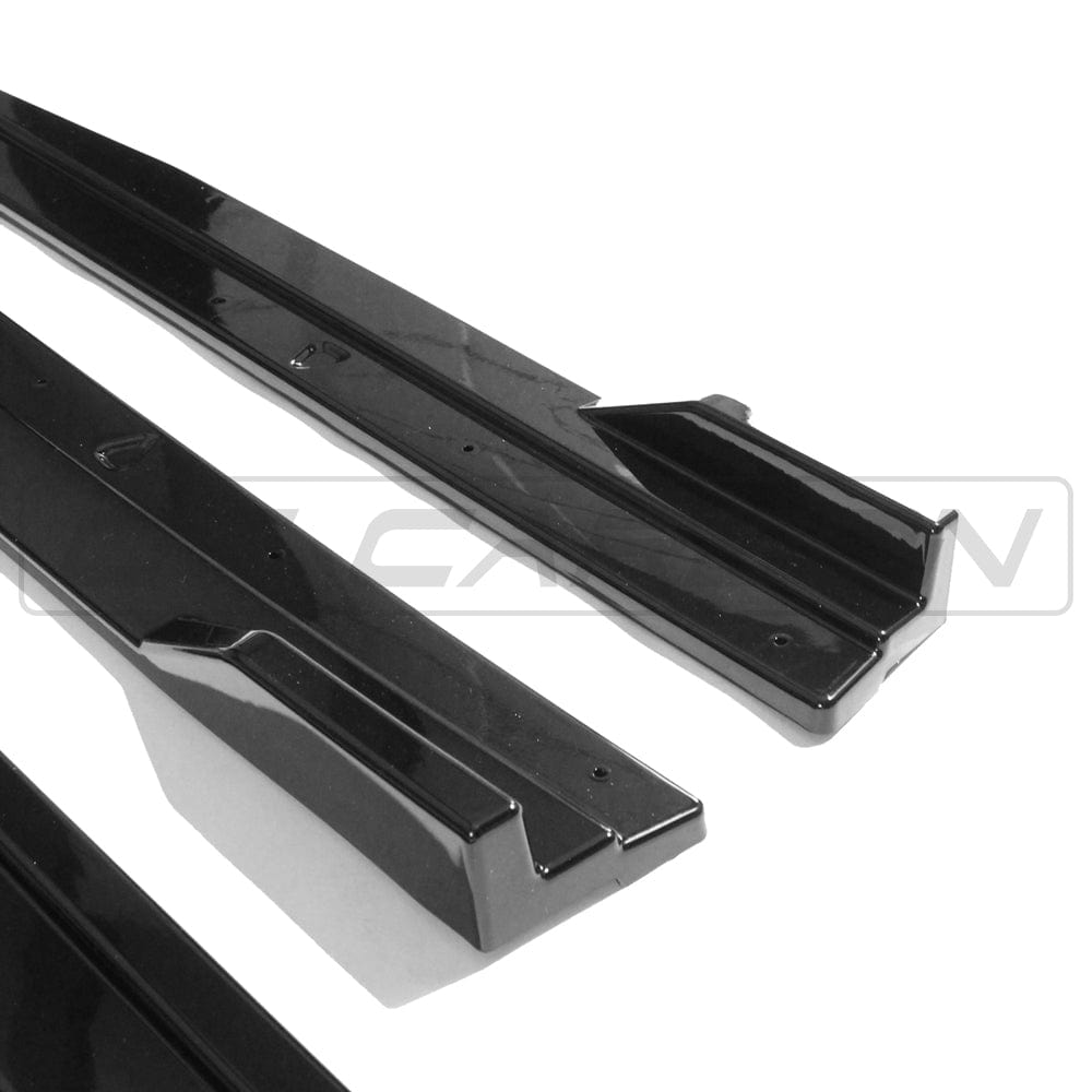 Volkswagen Golf R/GTD/GTI MK7/7.5 2014-2020 gloss black side skirts by CT Carbon, showing sleek aerodynamic design on the vehicle.