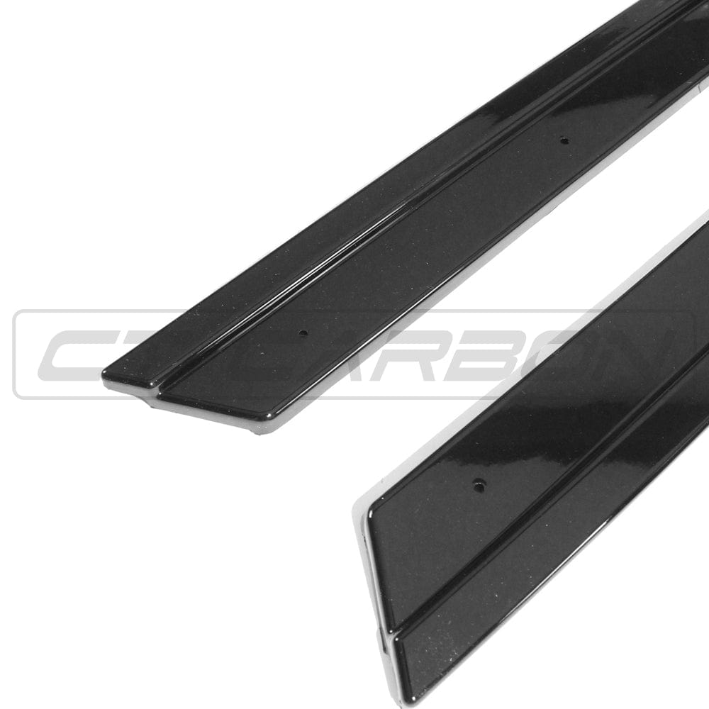 Volkswagen Golf R GTD GTI MK7.5 side skirts by CT Carbon in glossy black, shown on the car's side profile.