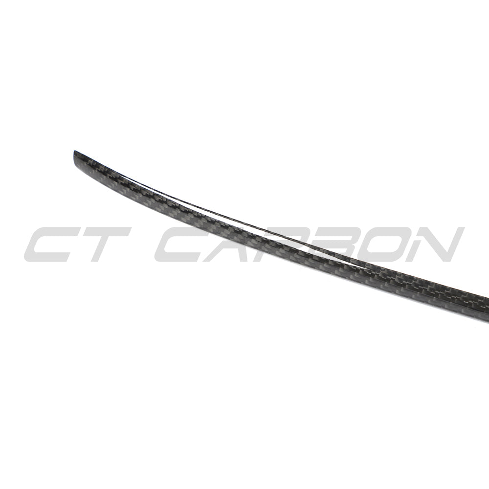 VW Golf MK8 GTI carbon fiber front trim accessory by CT Carbon, showing close-up of sleek, textured carbon fiber material.