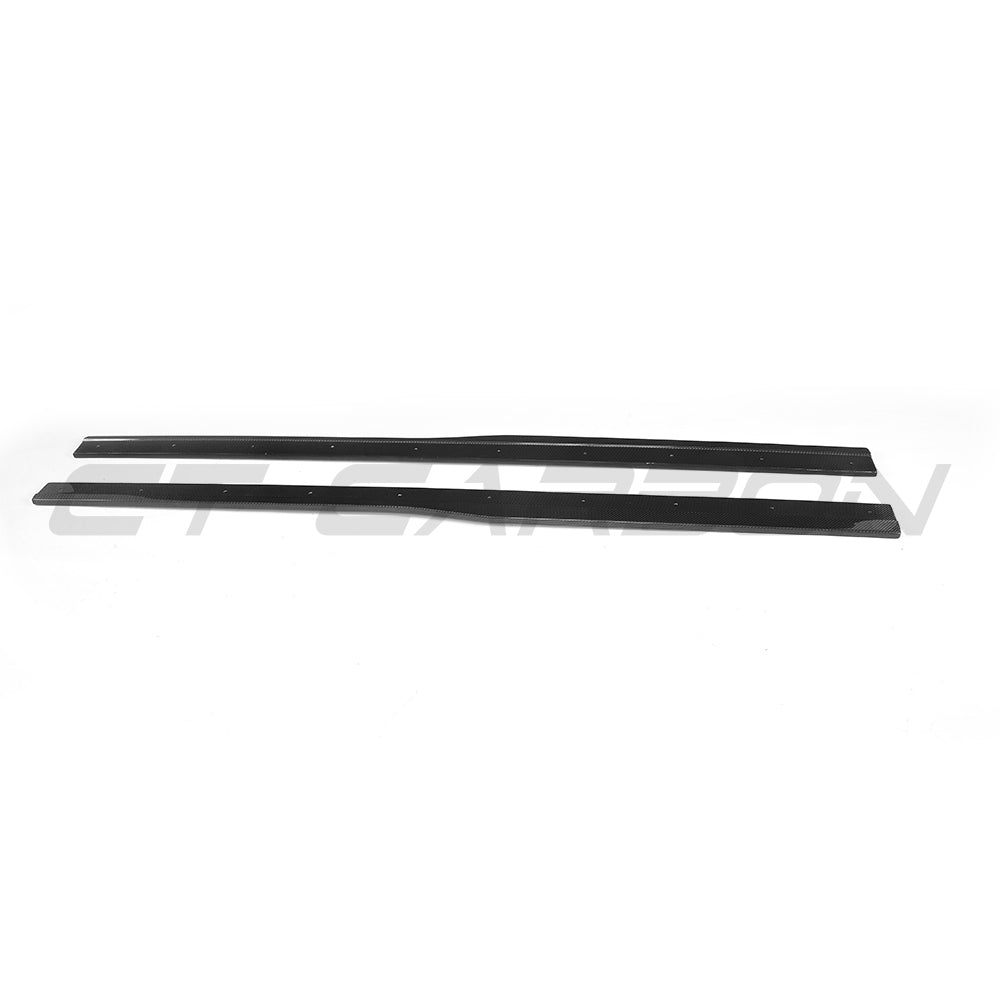 VW Golf R MK7/7.5 carbon fibre side skirts by CT Carbon, shown on the car's side profile with sleek, aerodynamic design.