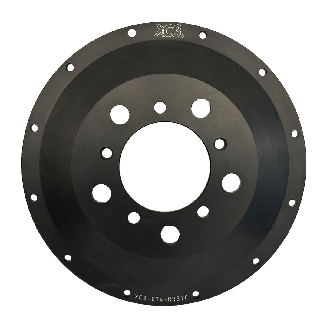 BMW M3 E9X/E92 BTCC brake upgrade kit with AP Racing caliper carrier and rotor bell by XC3 Engineering, designed for high-performance braking.