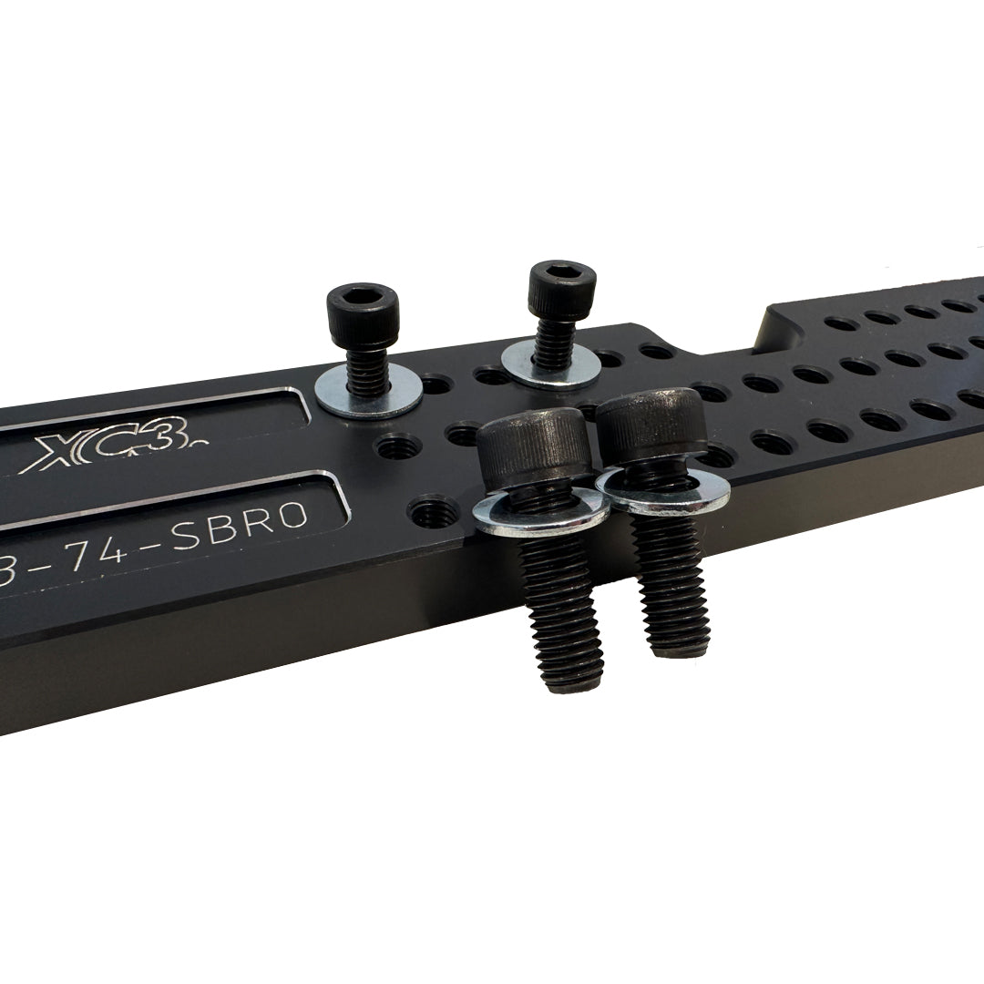 XC3 Engineering BMW M2, M3, M4 F8X bucket seat base floor mount adapter for interior safety, showing mounting brackets and hardware.