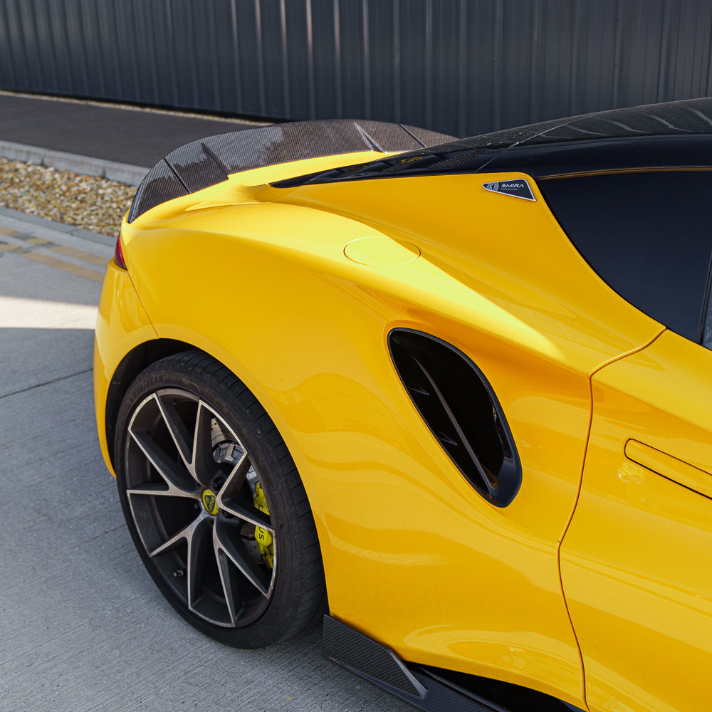 Yellow Lotus Emira full 2022+ carbon fibre kit by CT Design, featuring lightweight, high-quality carbon fibre panels.