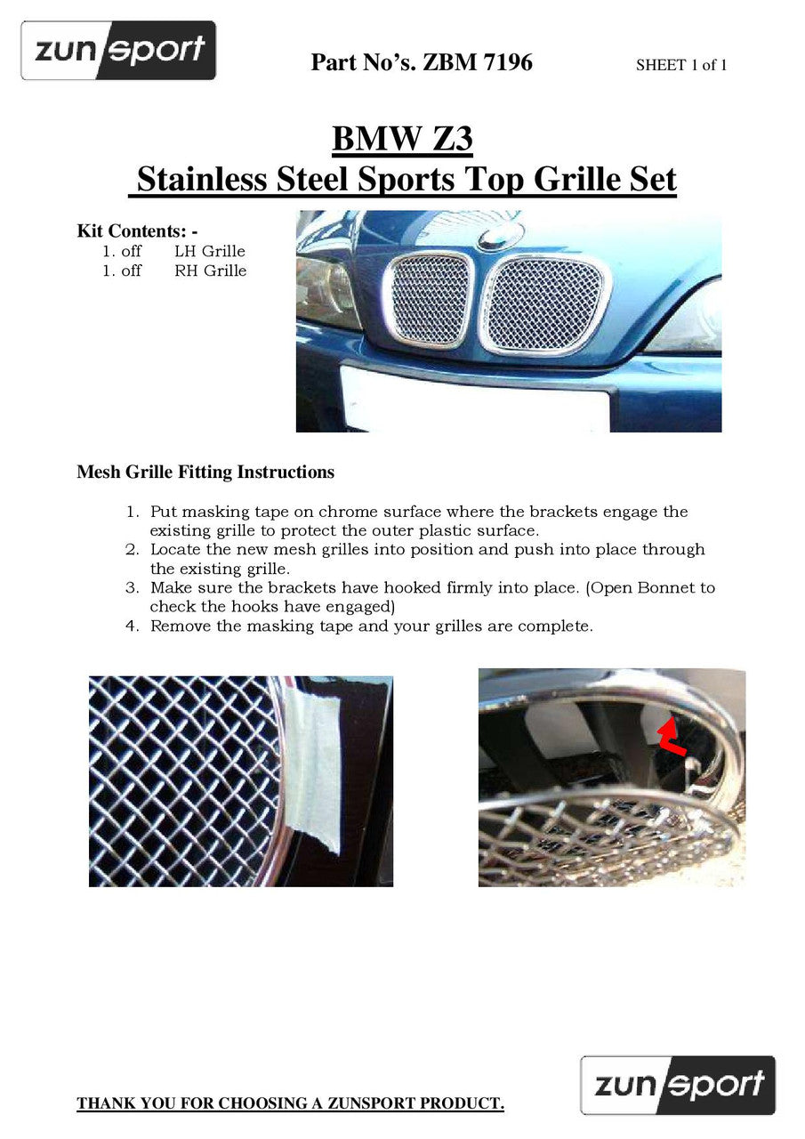 BMW Z3 2.2 and 2.9 Models Front Grille Set - Nineteen72 Performance
