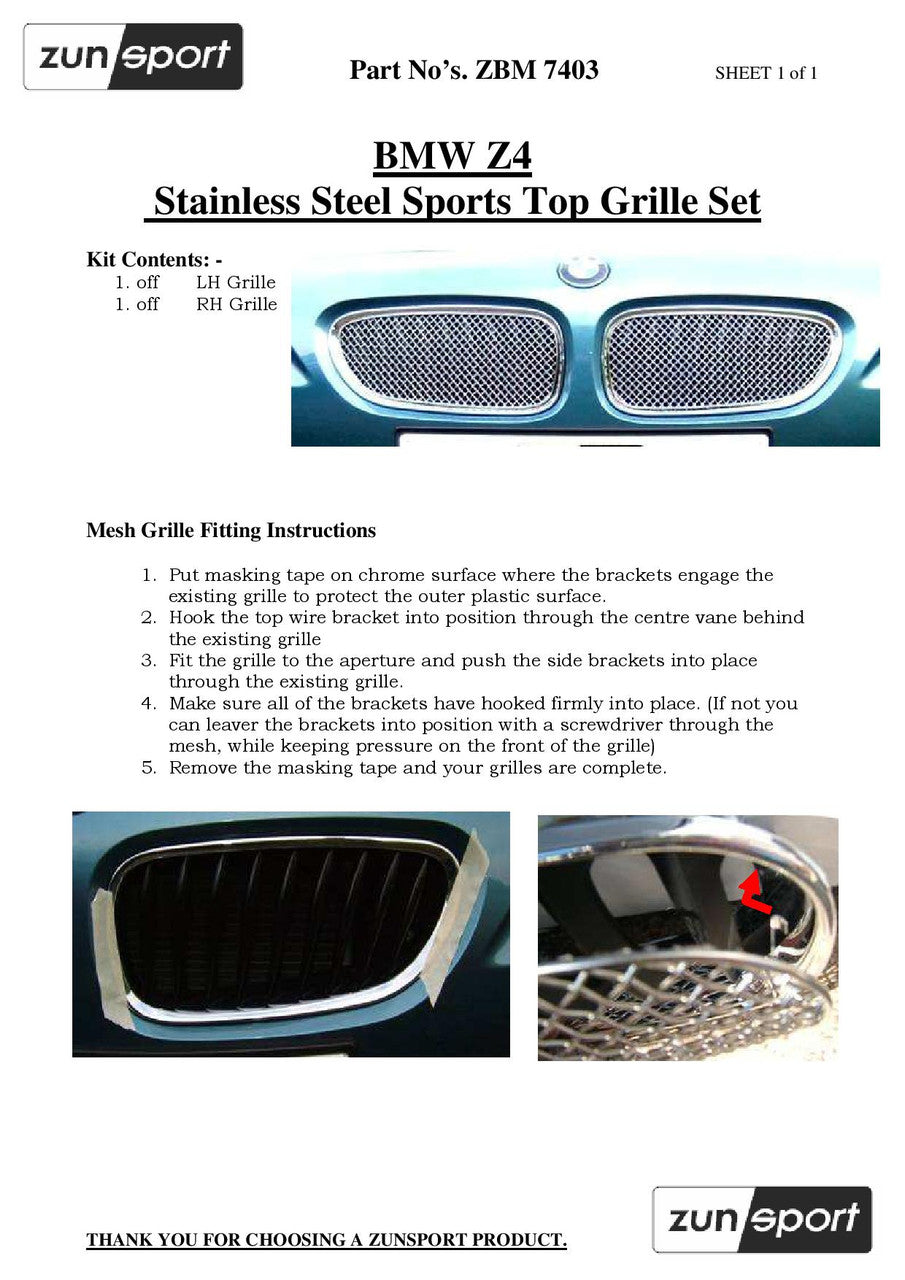 BMW Z4 E85 / E86 Front Grille Set