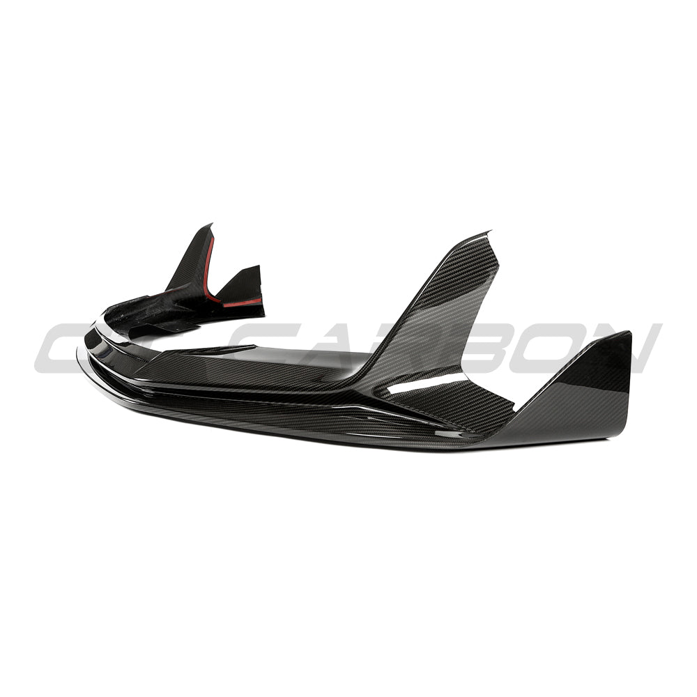 Audi R8 V10 Gen 2.5 carbon fiber splitter by CT Carbon, showcasing the sleek, aerodynamic full kit with detailed carbon fiber finish.