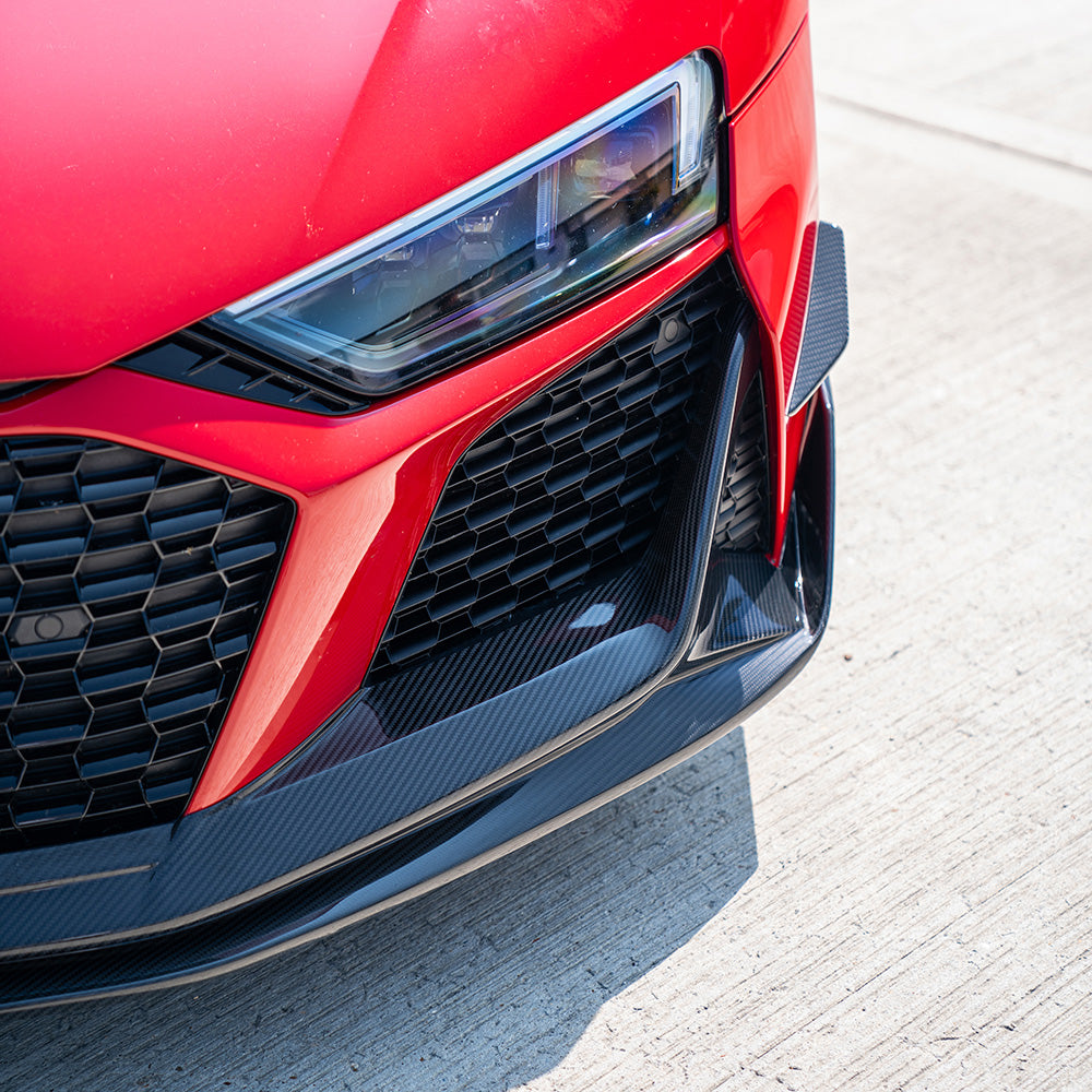 CT Carbon Audi R8 V10 Gen 2.5 carbon fiber full kit installed on the car, showcasing sleek carbon fiber details and performance enhancements.