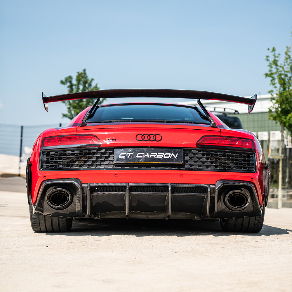 Audi R8 V10 Gen 2.5 carbon fibre full kit by CT Carbon, featuring detailed carbon fibre components for enhanced performance and style.