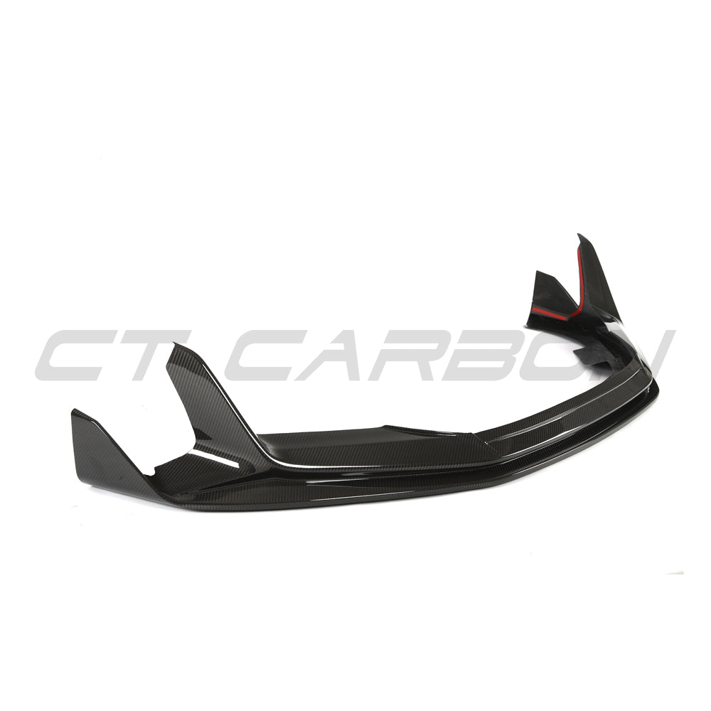 Audi R8 V10 Gen 2.5 carbon fiber splitter by CT Carbon, showcasing sleek aerodynamic design and durable construction.
