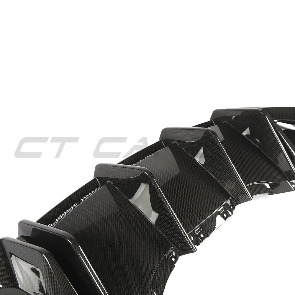 Audi R8 V10 and V10+ Gen 2.5 carbon fibre diffuser by CT Carbon, showcasing sleek aerodynamic design and high-quality craftsmanship.