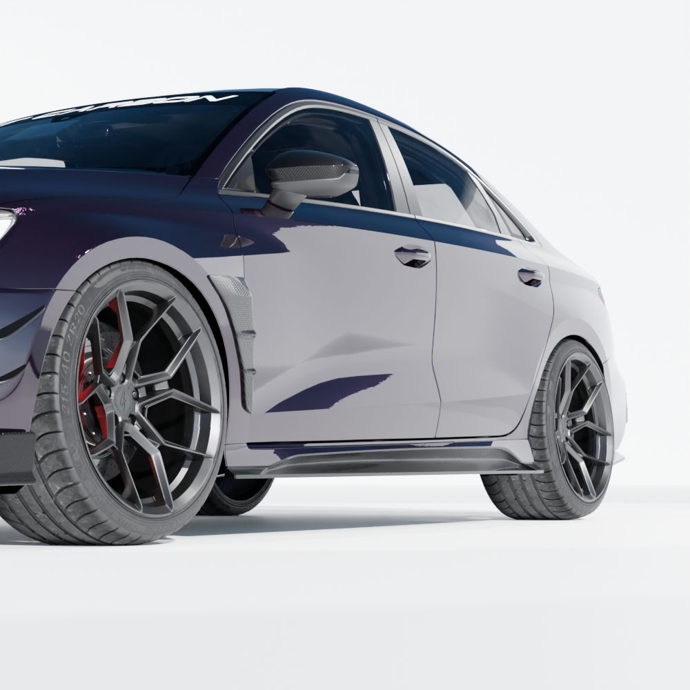 Full Audi RS3 8Y 2025+ facelift saloon with CT Design V2 full carbon fibre kit, showcasing sleek carbon fibre components and design details.