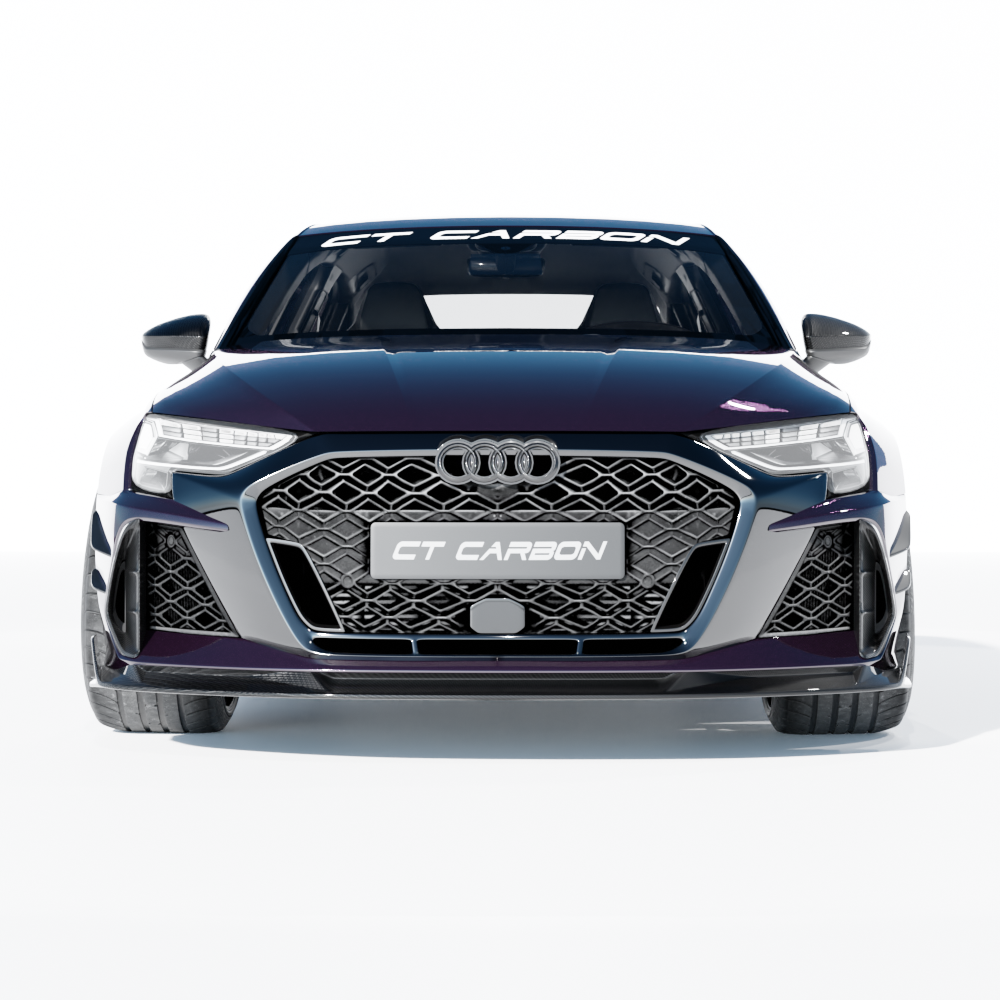 Audi RS3 8Y 2025+ facelift saloon full carbon fibre kit by CT Carbon, showing detailed views of the lightweight, high-quality carbon fibre components.