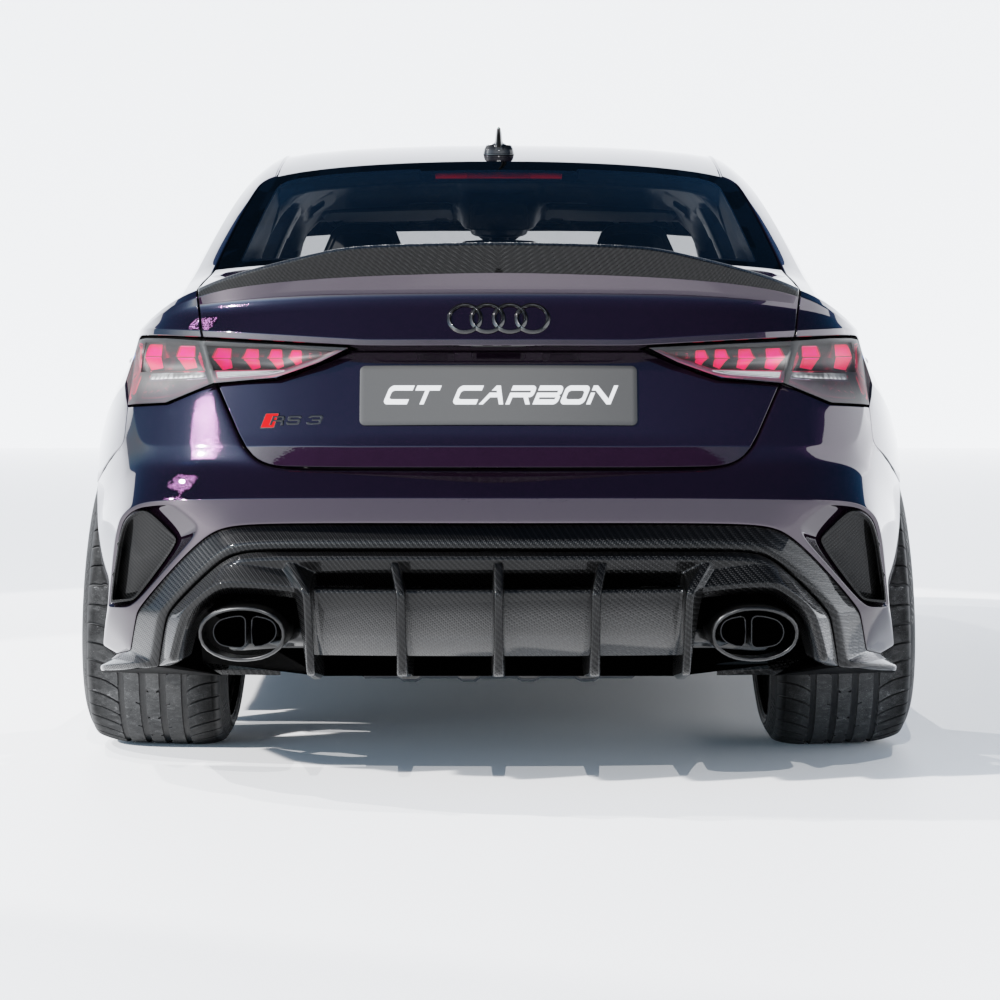 Audi RS3 8Y saloon carbon fibre diffuser by CT Carbon, V1, showcasing sleek sporty design and high-quality material.