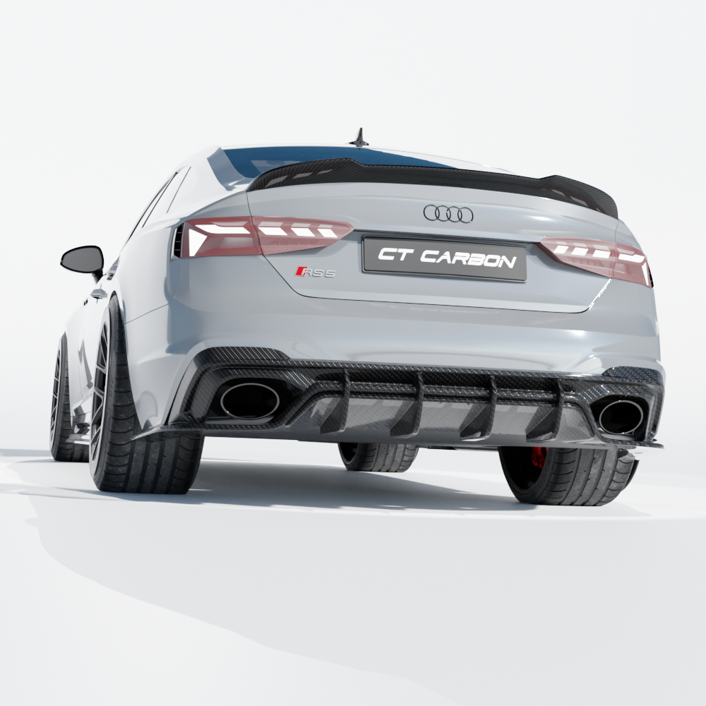 Full view of CT Carbon Audi RS5 B9.5 Sportback 2020-2024 full carbon fibre kit on a sleek sports car.