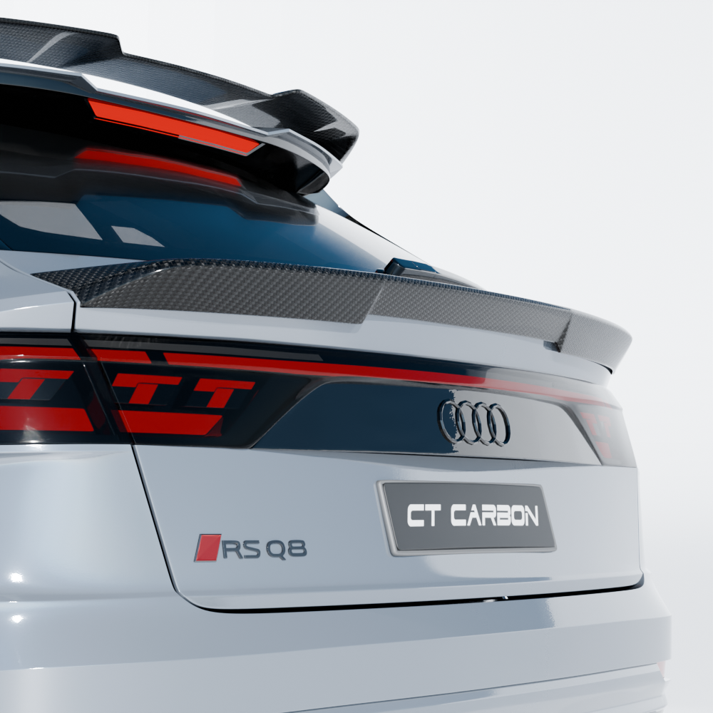 Audi RSQ8 facelift 2025+ CT Carbon full kit featuring carbon fiber accents and aerodynamic enhancements for sporty luxury SUV.