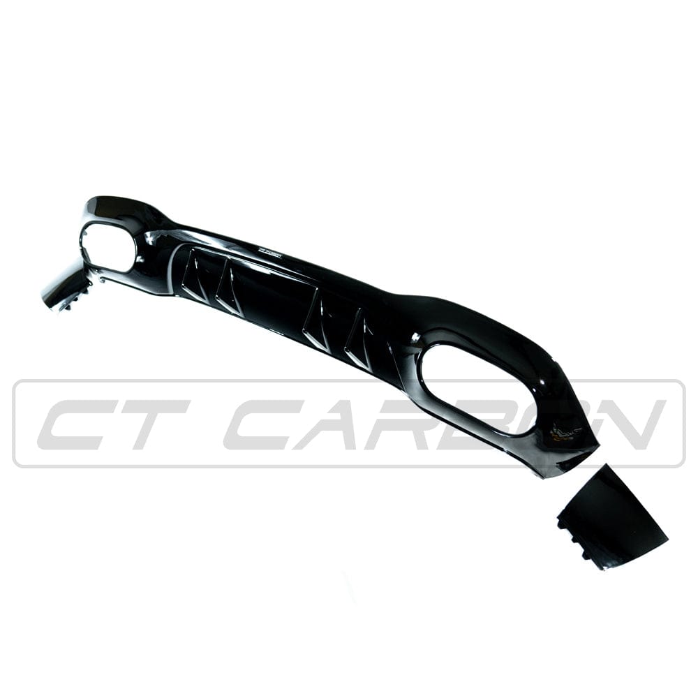 CT Carbon gloss black quad tip diffuser for Mercedes A-Class W177/V177 2018-current, rear automotive styling accessory.