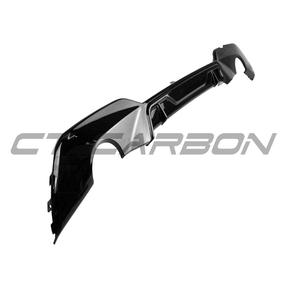 BMW 3 Series G20 gloss black full kit with round exhaust by CT Carbon, featuring sleek black finish and MP style design.