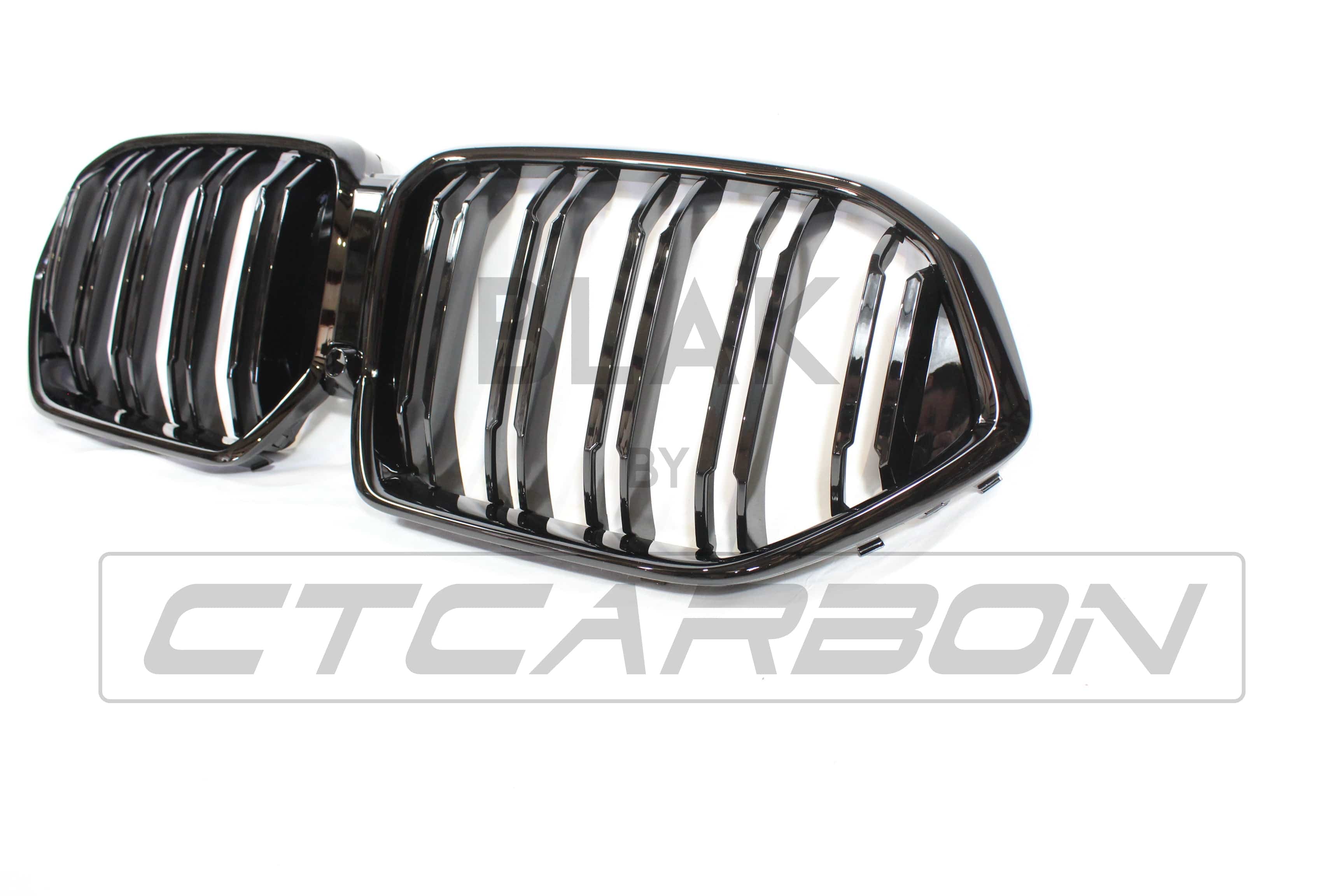 BMW G06 X6 2019-2023 CT Carbon double slat black grille showing the sleek, black automotive grille design with CT Carbon branding.