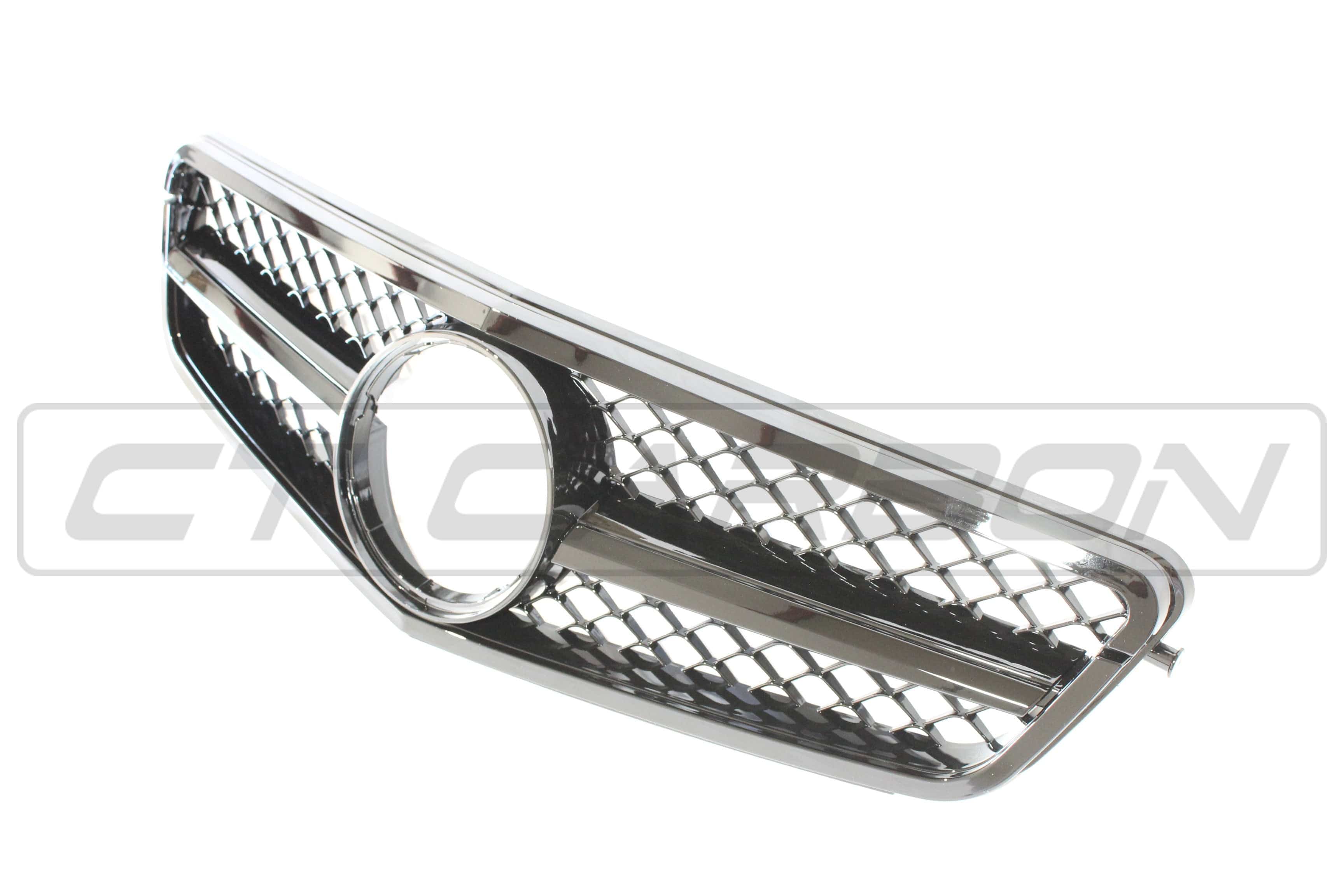 Black CT Carbon grille for Mercedes W204 C-Class, featuring a sleek design with a prominent front grille appearance.