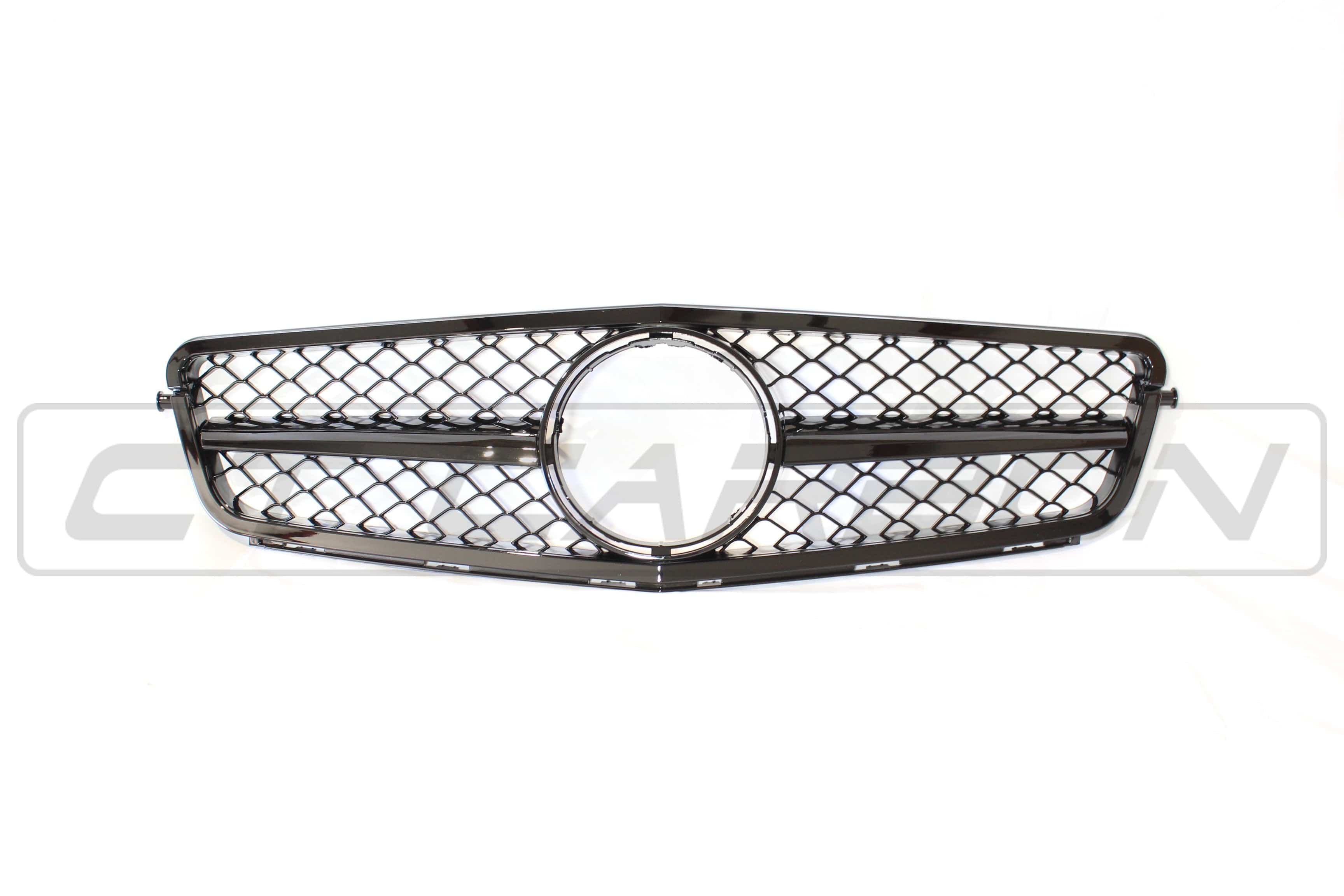Black grille for Mercedes W204 C-Class by CT Carbon, featuring a sleek, matte finish and AMG-style design.