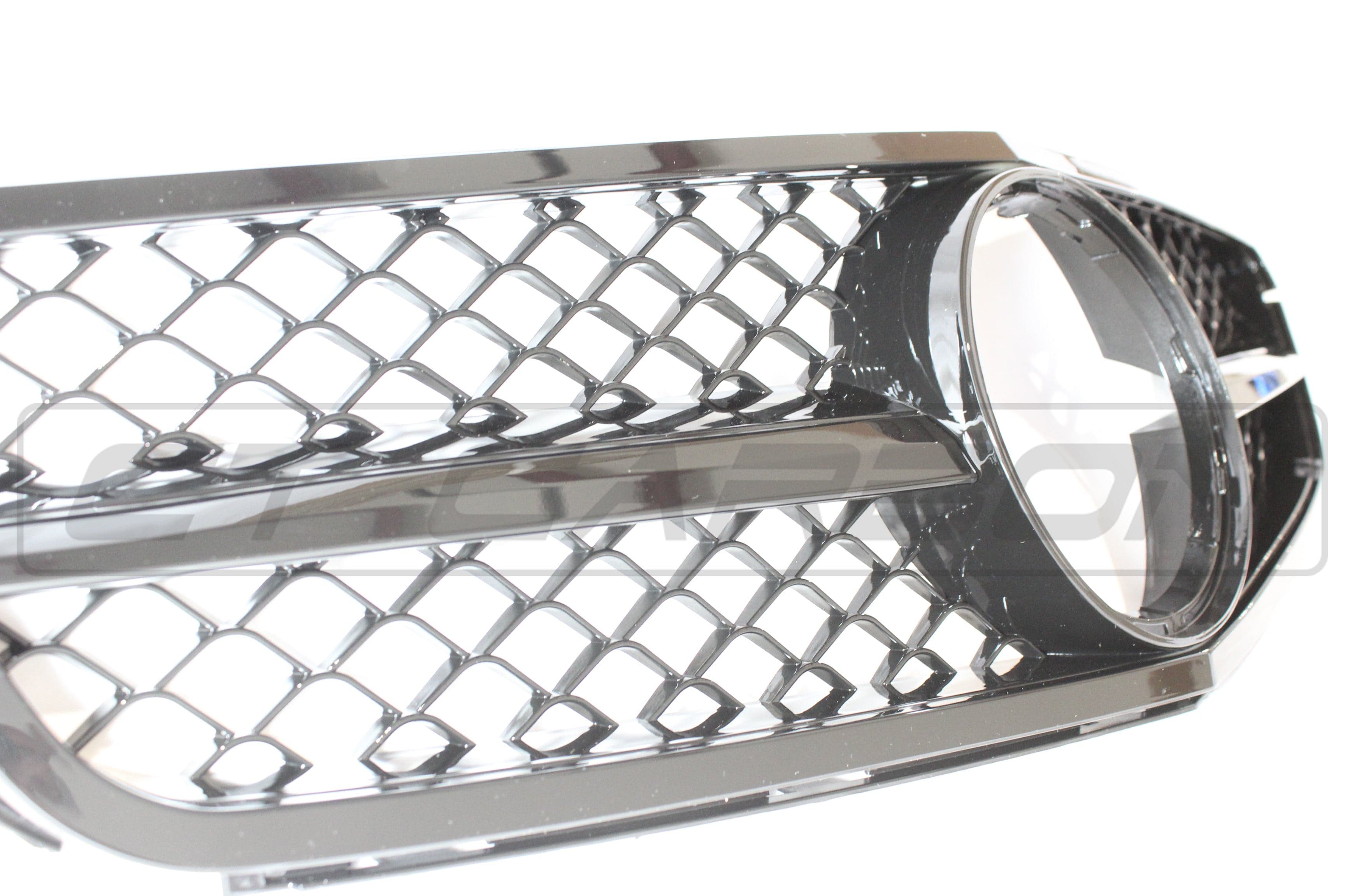 Black CT Carbon grille for Mercedes W204 C-Class, featuring a sleek, mesh design with the CT Carbon logo visible.