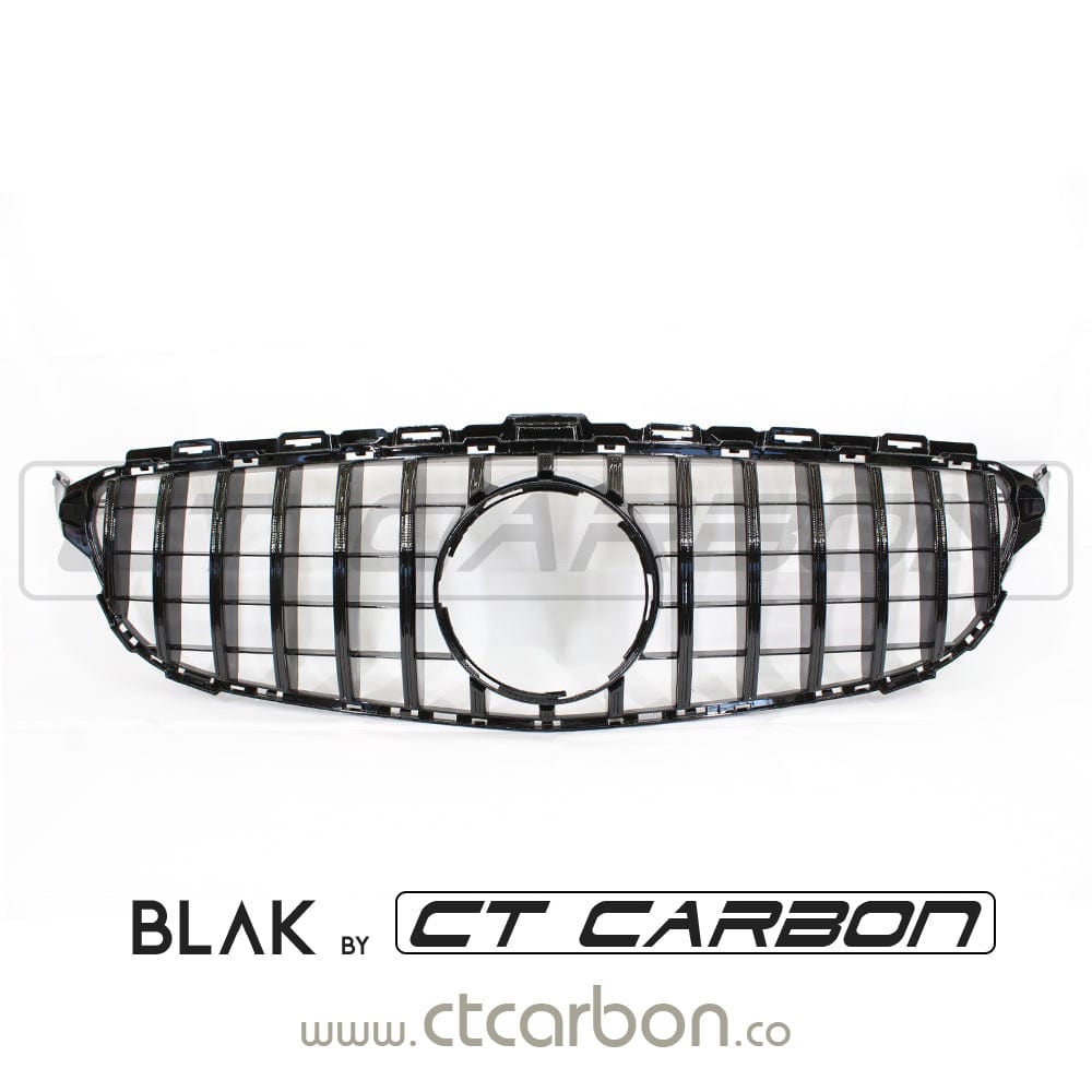 Mercedes W205 C Class 2019+ AMG black grille by CT Carbon, without camera, featuring a sleek Panamericana-style design.