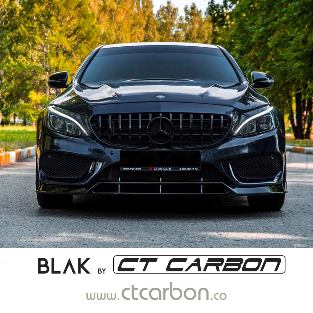 Mercedes W205 C-Class 2019+ black grille with camera by CT Carbon, featuring a sleek design and camera integration.