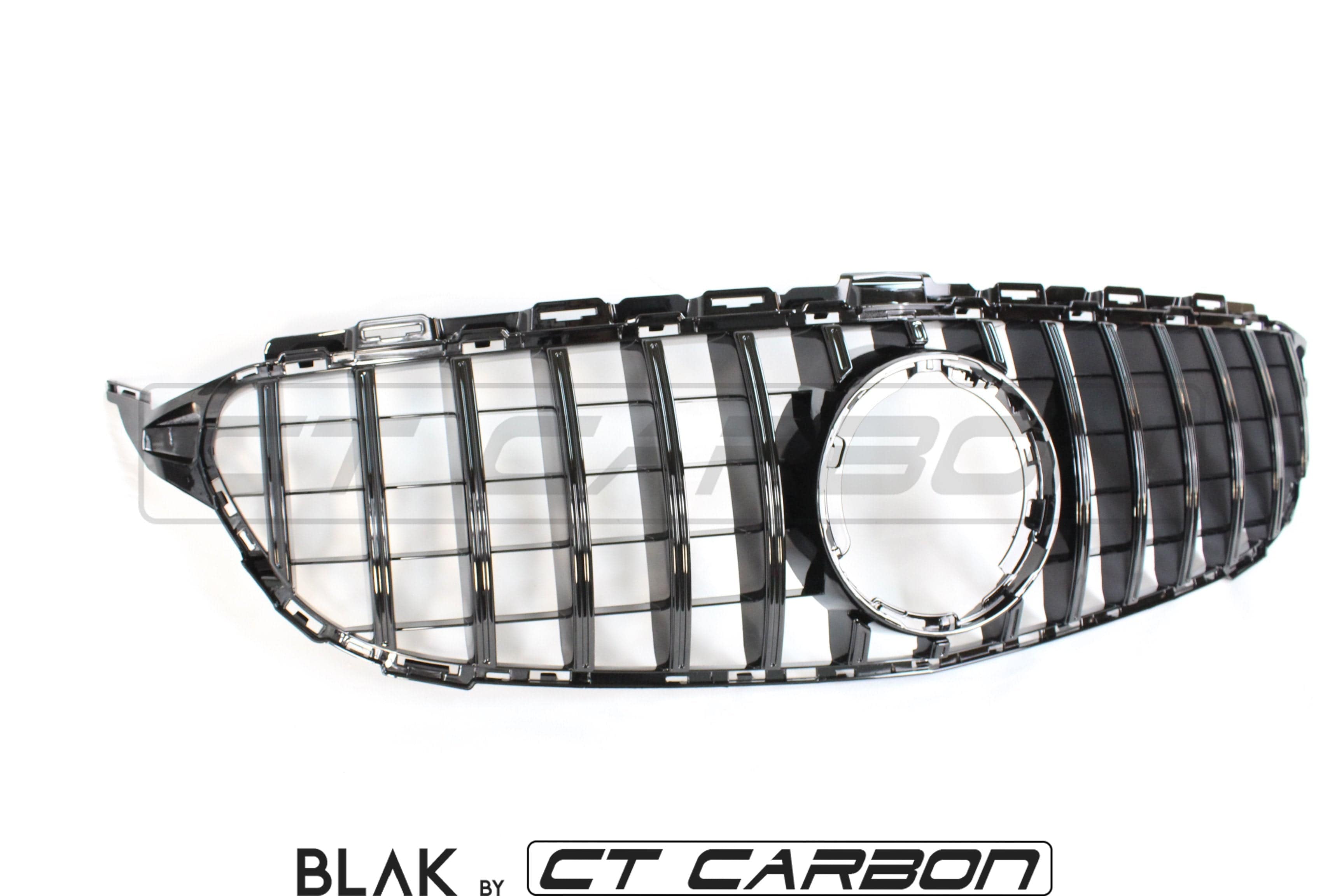 Black CT Carbon grille with camera for Mercedes W205 C63 AMG 2014-2018 and AMG GT, featuring Panamericana style design.