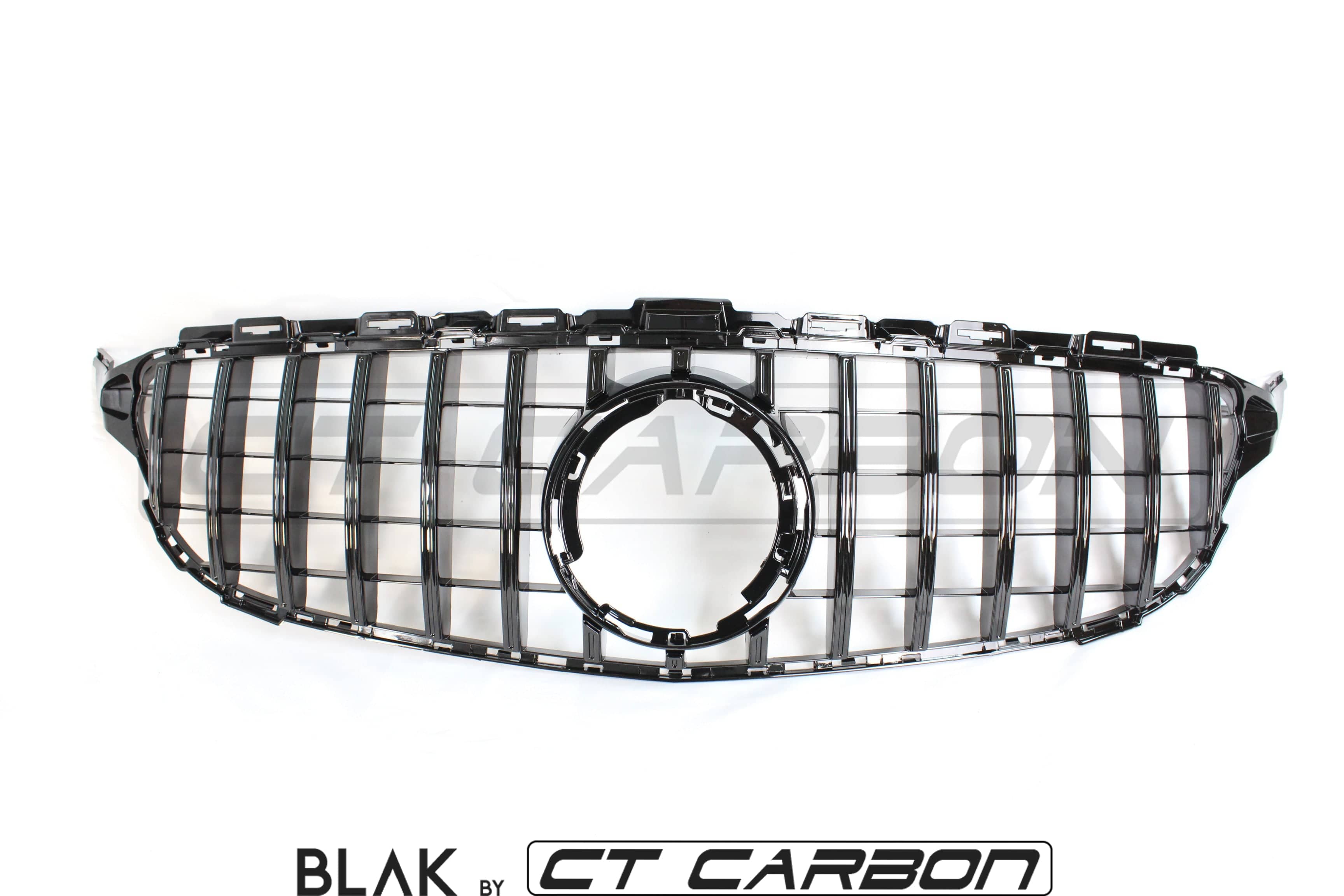 Black CT Carbon grille for Mercedes W205 C63 AMG 2014-2018 and AMG GT, Panamericana style, without camera.