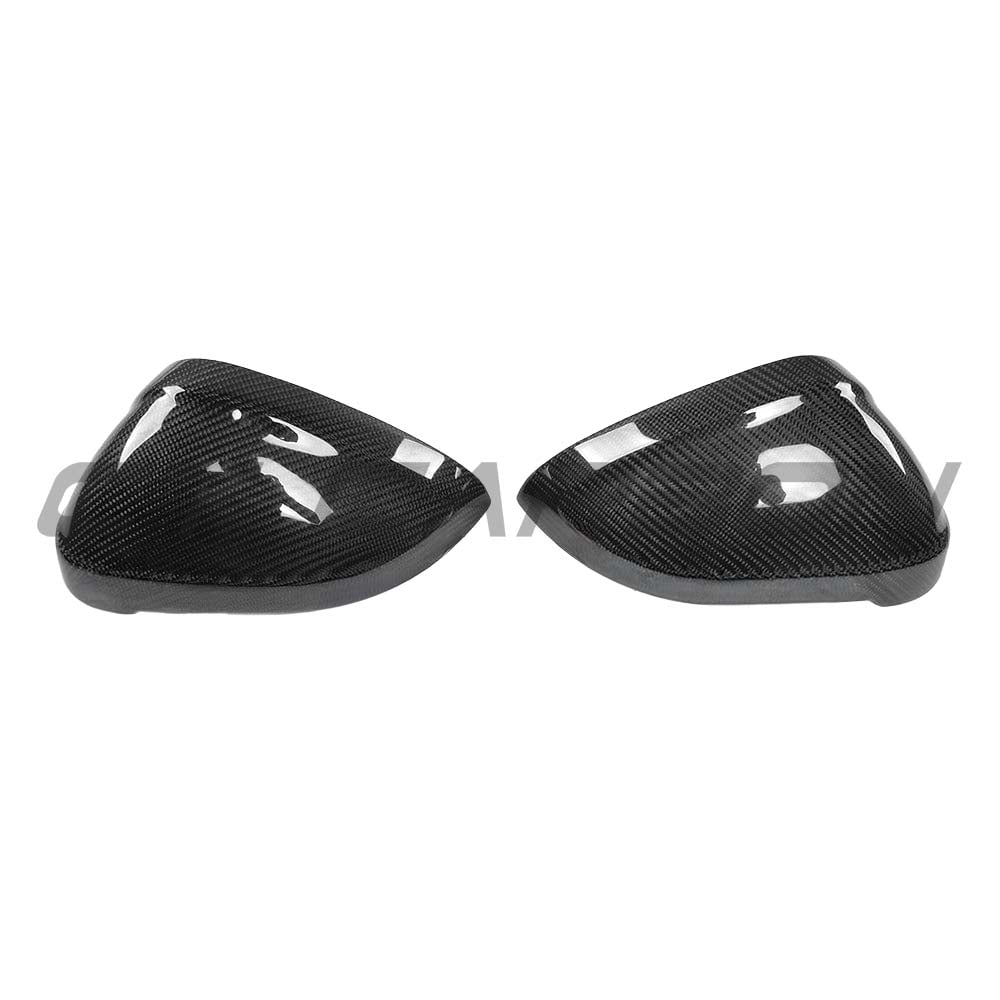 Black carbon fiber side mirrors for Audi A4, S4, A5, S5 B9 models, replacement accessories by CT Carbon.