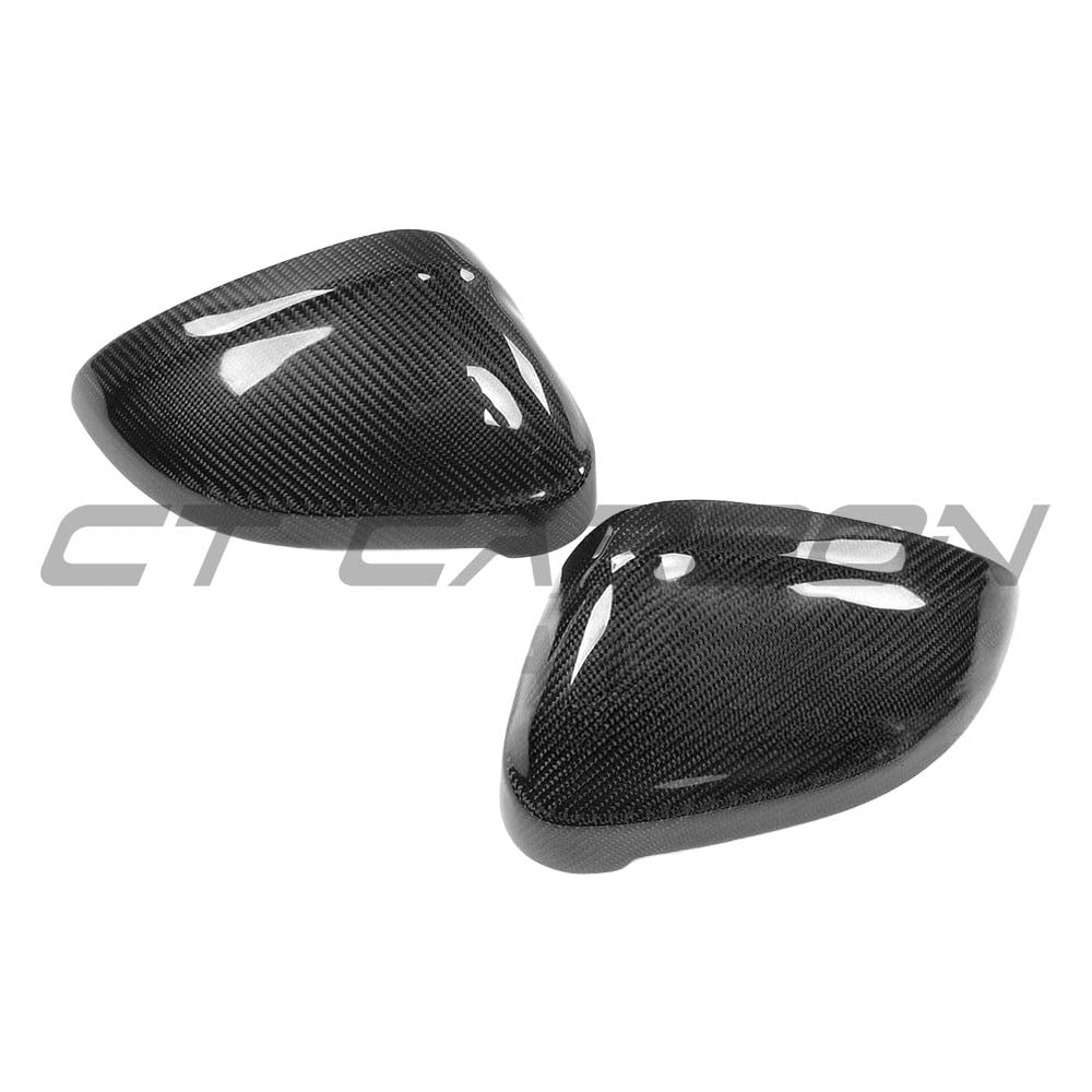 Black carbon fiber side mirrors for Audi A4, S4, A5, S5 B9 2016+ by CT Carbon, featuring sleek, lightweight mirror replacements.