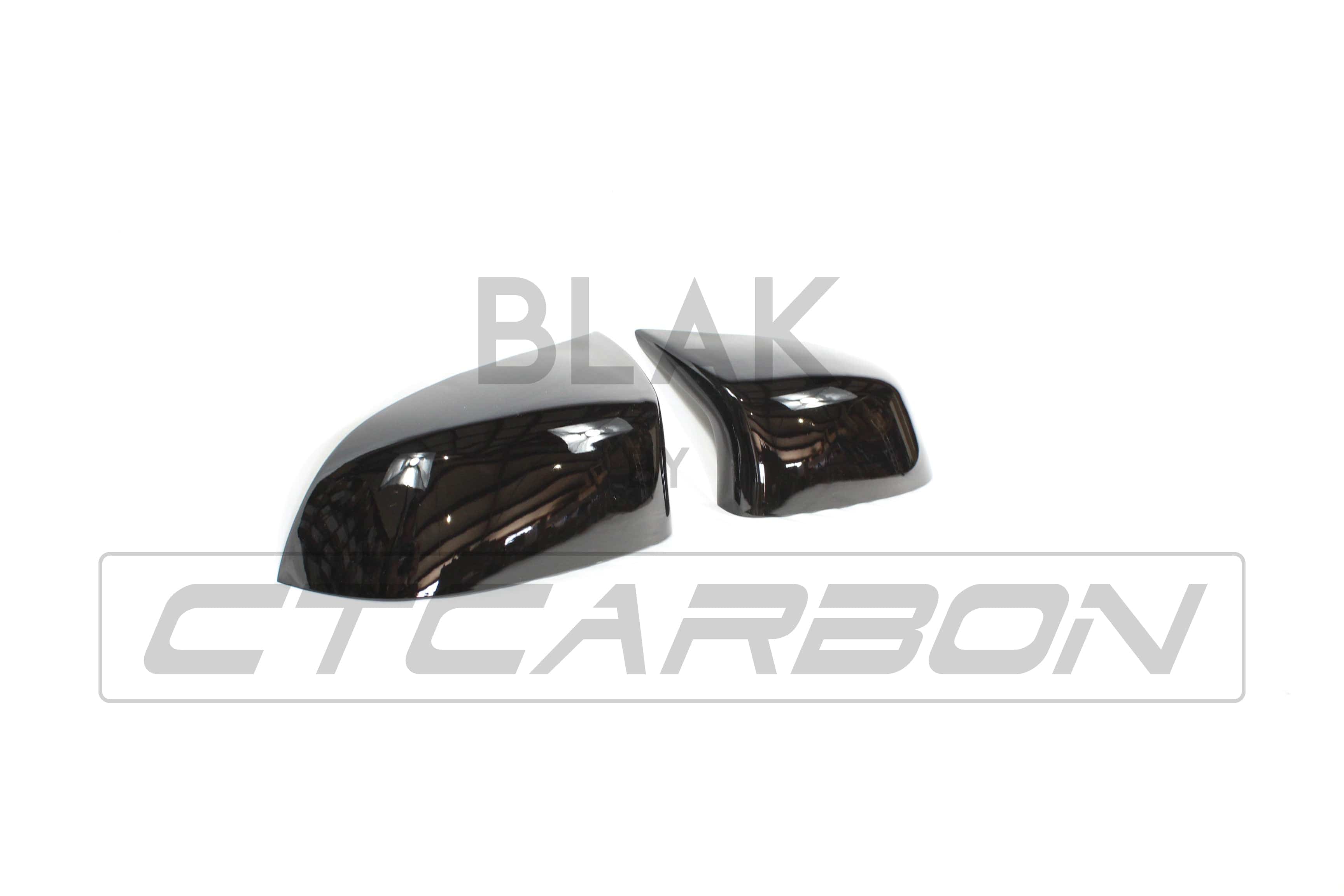 Gloss black mirror replacements for BMW F15/F16 X5/X6 from CT Carbon, showing sleek exterior side mirrors with a glossy black finish.
