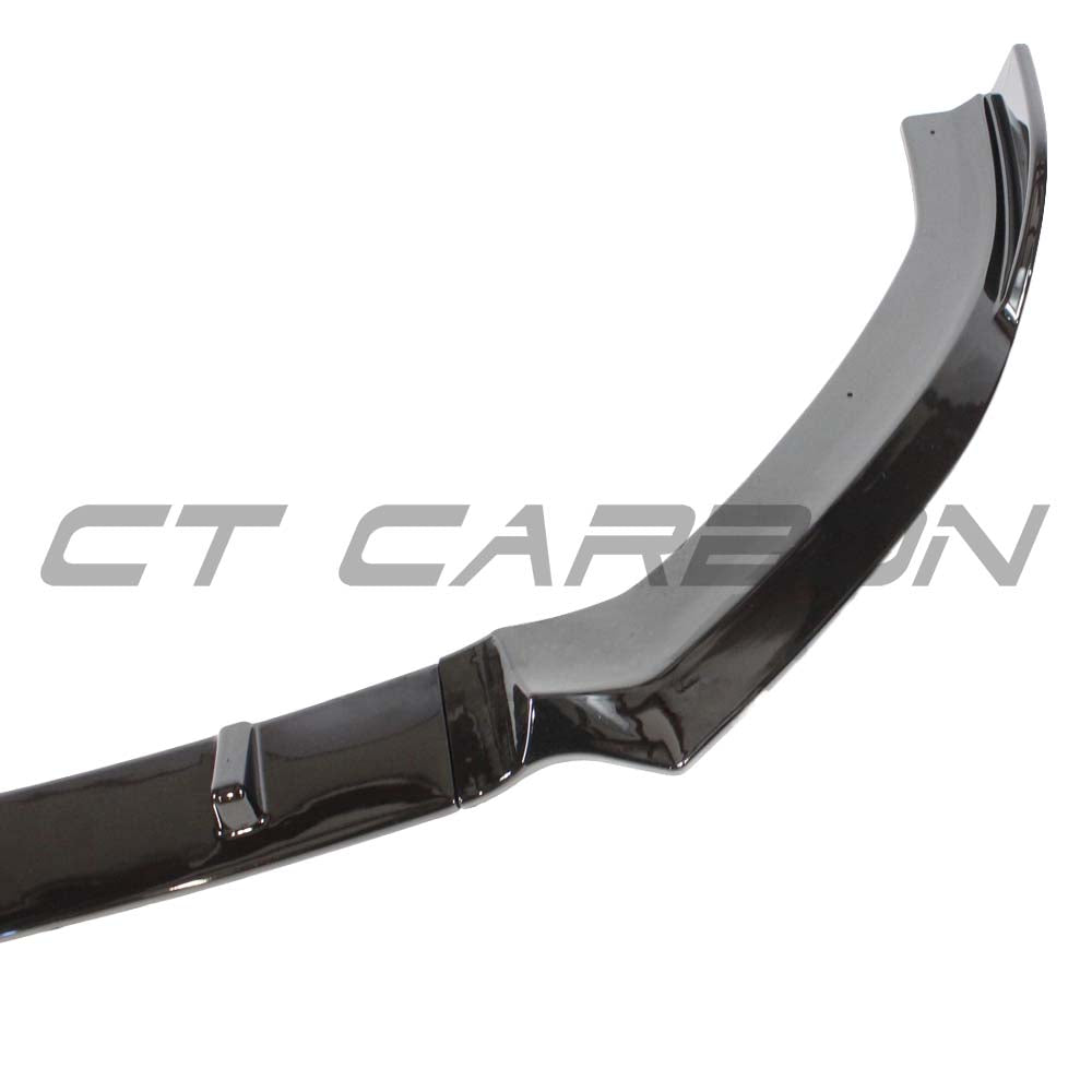 Gloss black splitter for Audi A3 S-Line and S3 8V facelift 2017-2020 by CT Carbon, showing the aerodynamic front splitter.