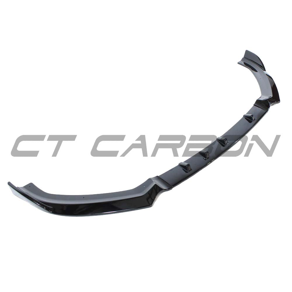 Gloss black splitter for Audi A3 S-Line and S3 8V facelift 2017-2020 by CT Carbon, shown installed on the front bumper.