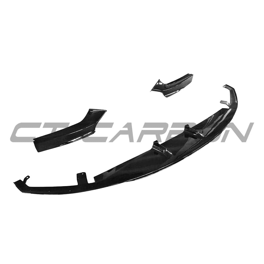 BMW 2 Series F22/F23 CT Carbon gloss black splitter with MP style, showing its sleek, aerodynamic design on the front bumper.