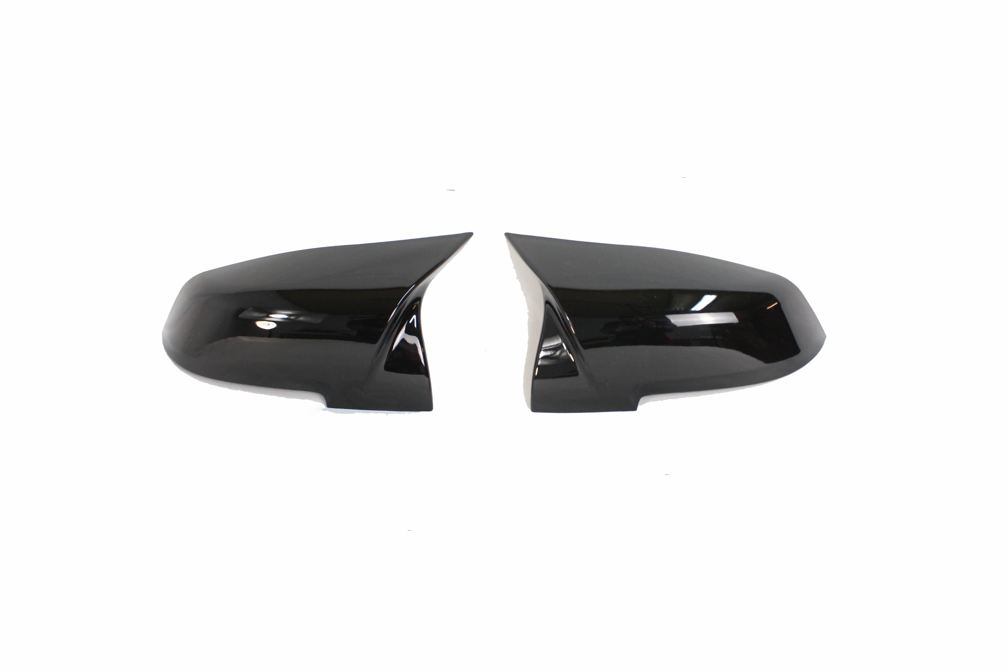 Black BMW Fxx series mirrors by CT Carbon, gloss finish, OEM-style replacement mirrors for 1, 2, 3, and 4 Series models.